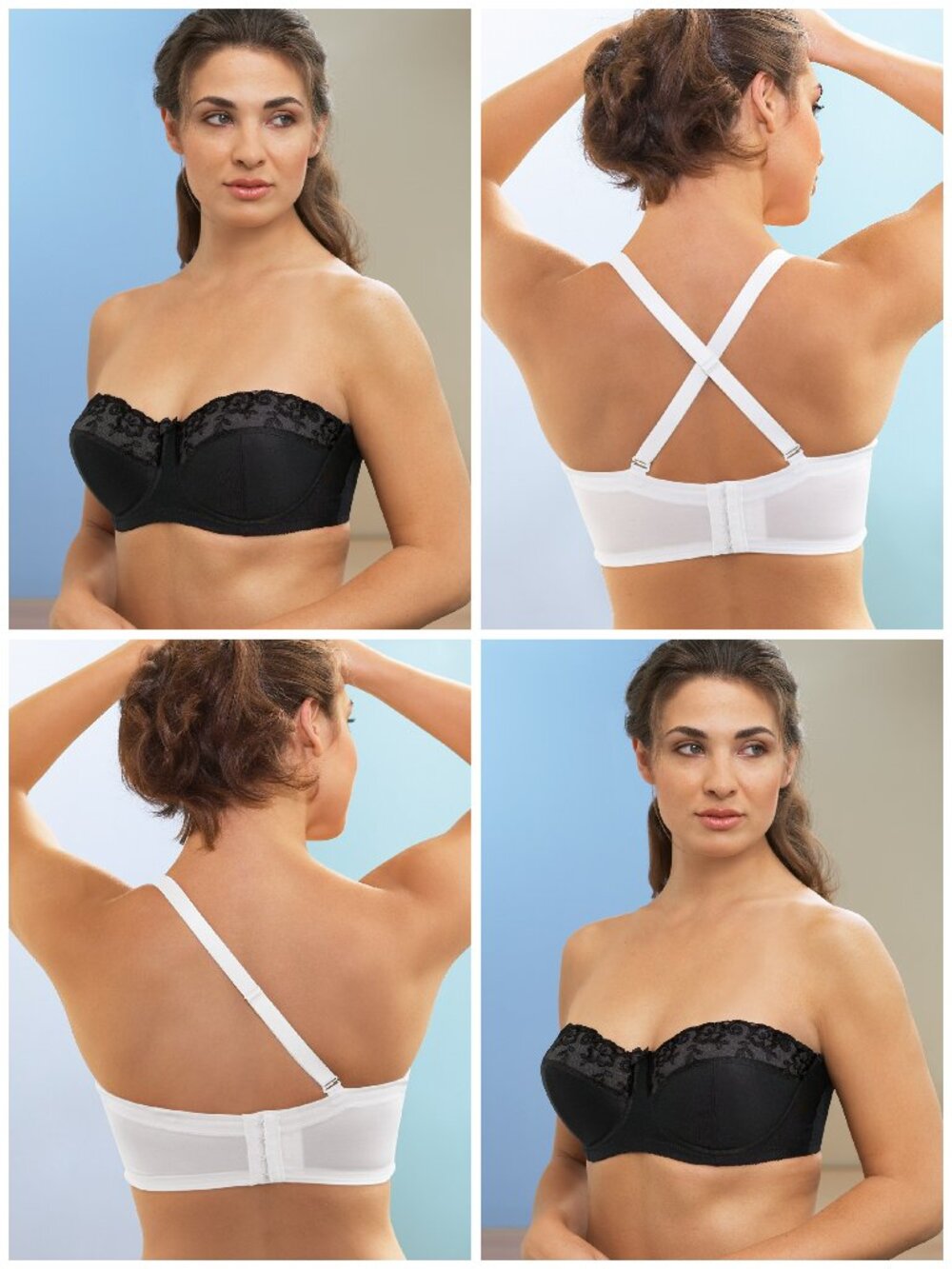 Set of 3! 36B w/ BONES Glamorise Underwired STRAPLESS Bra Wear-5-Ways! Black NEW